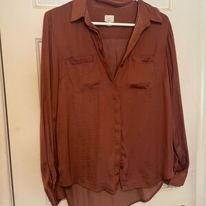 A New Day Terracotta Long Sleeve Notched Collar Blouse